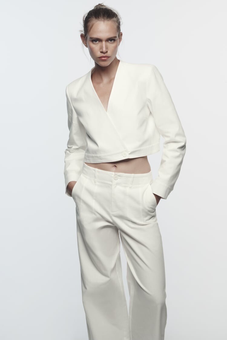 Zara NWT Women's Linen Blend Cropped Blazer in White | eBay