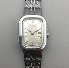 Vtg Timex Watch Women 15mm Silver Tone Textured Band Manual Wind 6"