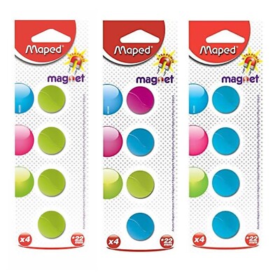 Maped Circular Magnets 22mm Fridge Strong Magnets 4 Pack Various Colours