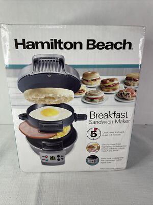 Breakfast Sandwich Maker Hamilton Beach w/ Egg Cooker Ring 5 Minutes NIB