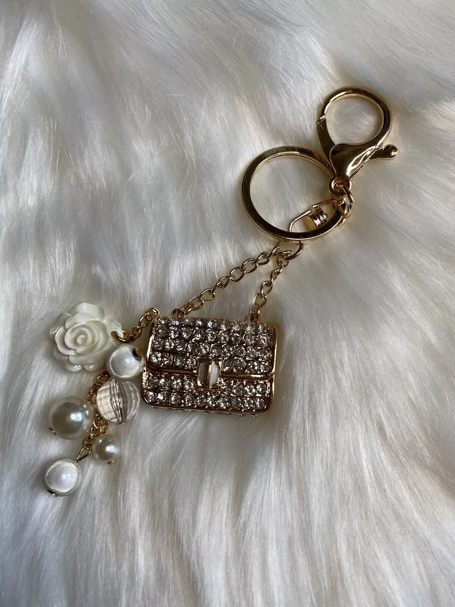 Chanel Style Camellia Flower Charms Silver Chain Link Bag Charm