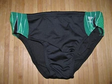 TYR Swimsuit RACER Brief Size 32 Polyester Spandex SWIM Suit BLACK with Green