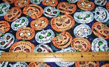 1 yard of GLOW IN THE DARK WICKED PUMPKINS on Black 100 Cotton Fabric HALLOWEEN
