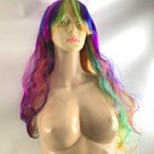 Multicolor Rainbow Pink Long Curly Wavy Hair Wig Brazil Samba Long Colorful Wigs