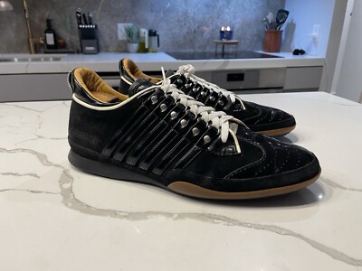 Dsquared2 Low Top Sneakers Black Leather Patent Suede Mens Shoe Size US 11.5 45