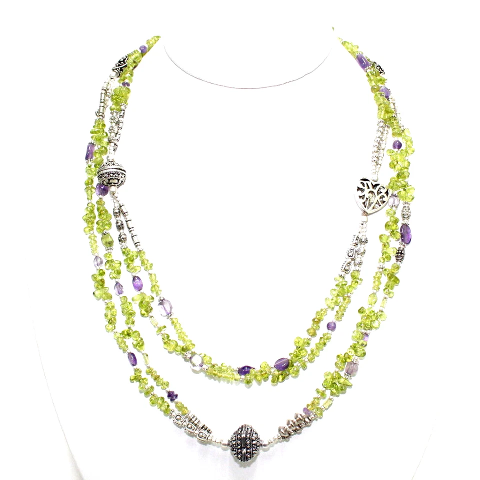 Necklace Natural Peridot Amethyst Gemstone Beaded Handmade Fashion Jewelry - Image 2 of 4