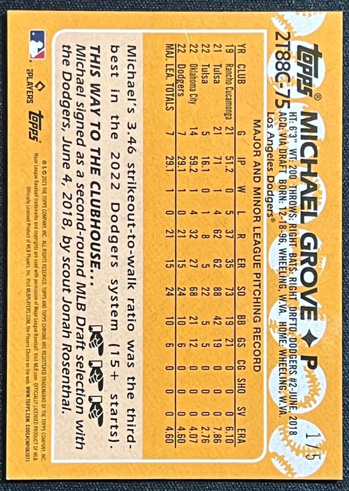 2023 TOPPS CHROME MICHAEL GROVE RED MOJO REFRACTOR RC #1/5 DODGERS - Image 2 of 2
