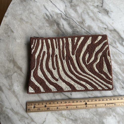 INK + ALLOY Small Round Seed Bead Beaded Cheetah Print Coin Purse Zip Around NWT - Picture 7 of 9