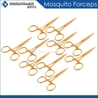 10 Pcs Full Gold Mosquito Hemostat Locking Forceps Clamp Pliers 3.5'' Straight