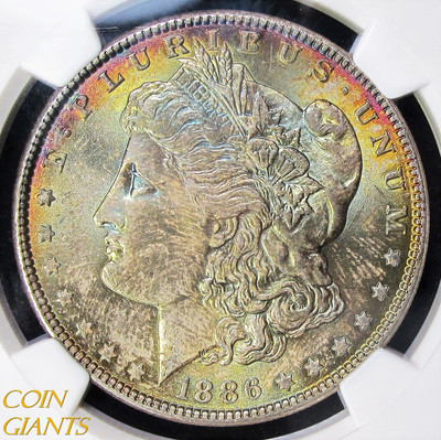 1886 Morgan Silver Dollar MS65 NGC Rainbow Toned GEM Philadelphia