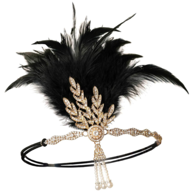 1920s Headband Black Feather Bridal Great Gatsby 20s Gangster Flapper Headpiece - Foto 9