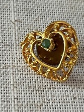Harriet Carter Genuine Emerald Heart Lapel Pin Brooch NIP USA