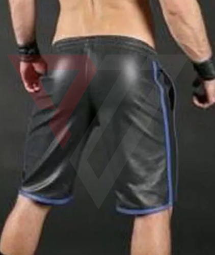 Herren Schwarz Echtleder Shorts Sexy Club Wear Gay Fetisch Klassisch Real Short - Bild 2 von 2