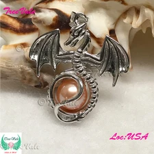 Eon Dragon - Solid 925 Sterling Silver - Locket Pearl Cage Pendant - Hold 6-8mm