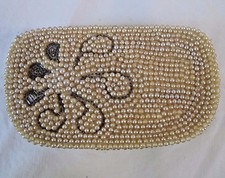 Vintage Beaded Faux Pearl Cream Clutch Handbag Evening Purse Made in Japan