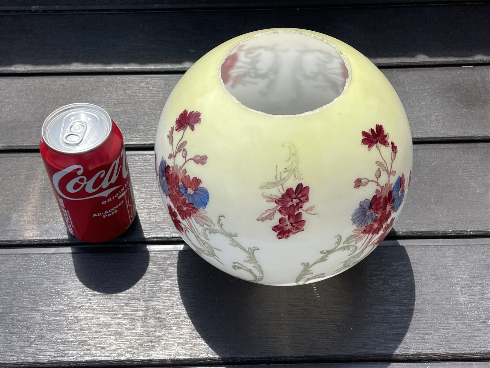 Antique Vtg Glass Ball Oil Lamp Shade Globe Parlor GWTW Red Blue Yellow