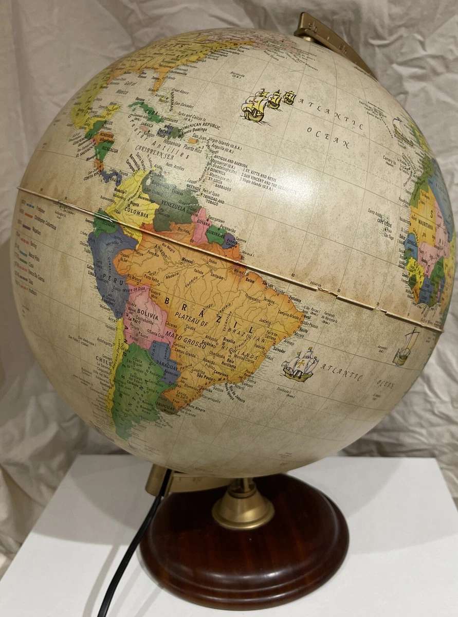 TECHNODIDATTICA Illuminated Globe Lamp Wooden Protracted Frame Made In Italy