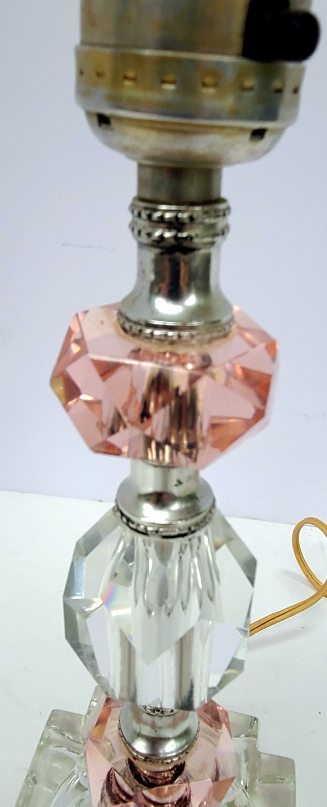 Vintage Lucite Clear Pink Glass MCM Boudoir Table Bedside Art Deco Lamp
