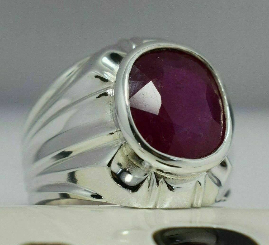 Natural Ruby Ring Pink Ruby Mens Ruby Rings Sterling Silver Ring