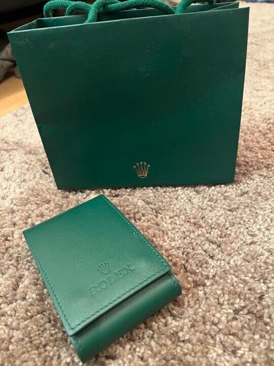 ROLEX Watch Case Green Leather Protection Soft Travel Pouch ROLEX Watch Case Green Leather Protection Soft Travel Pouch