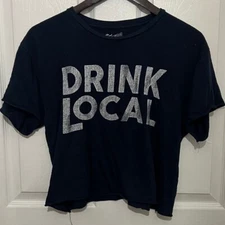 THE ORIGINAL RETRO BRAND Women's Navy Blue Drink Local Oversized Boxy Tee