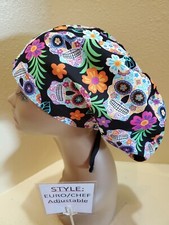 Sugar Skulls tropical Women's Euro/Chef Surgical Scrub Hat/Cap Handmade