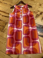 Eliza J NY Shift Dress 10 Sleeveless Pink Orange Geo Cotton Button Lined Knee