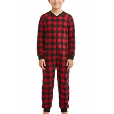 Pajamas PJs Kids M 8 Flannel One-Piece Red Black Buffalo Plaid Zip Macy's