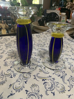 Exquisite pair of signed Eisch glass candlesticks