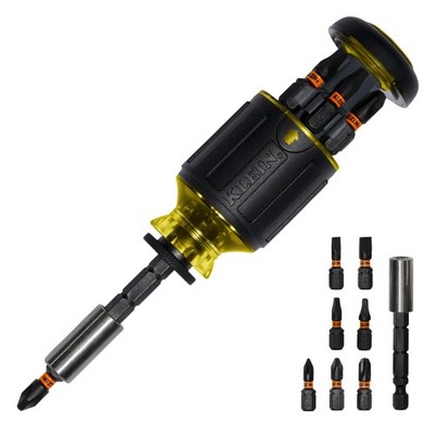 Klein Tools 32308 Multi-bit Stubby Screwdriver, Impact ProFlex, Black/Yellow