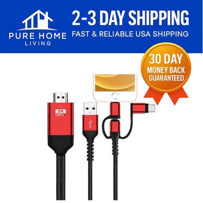 Versatile 3-in-1 HDMI Cable Adapter: Type-C, Micro USB for Clear 1080p Mirroring