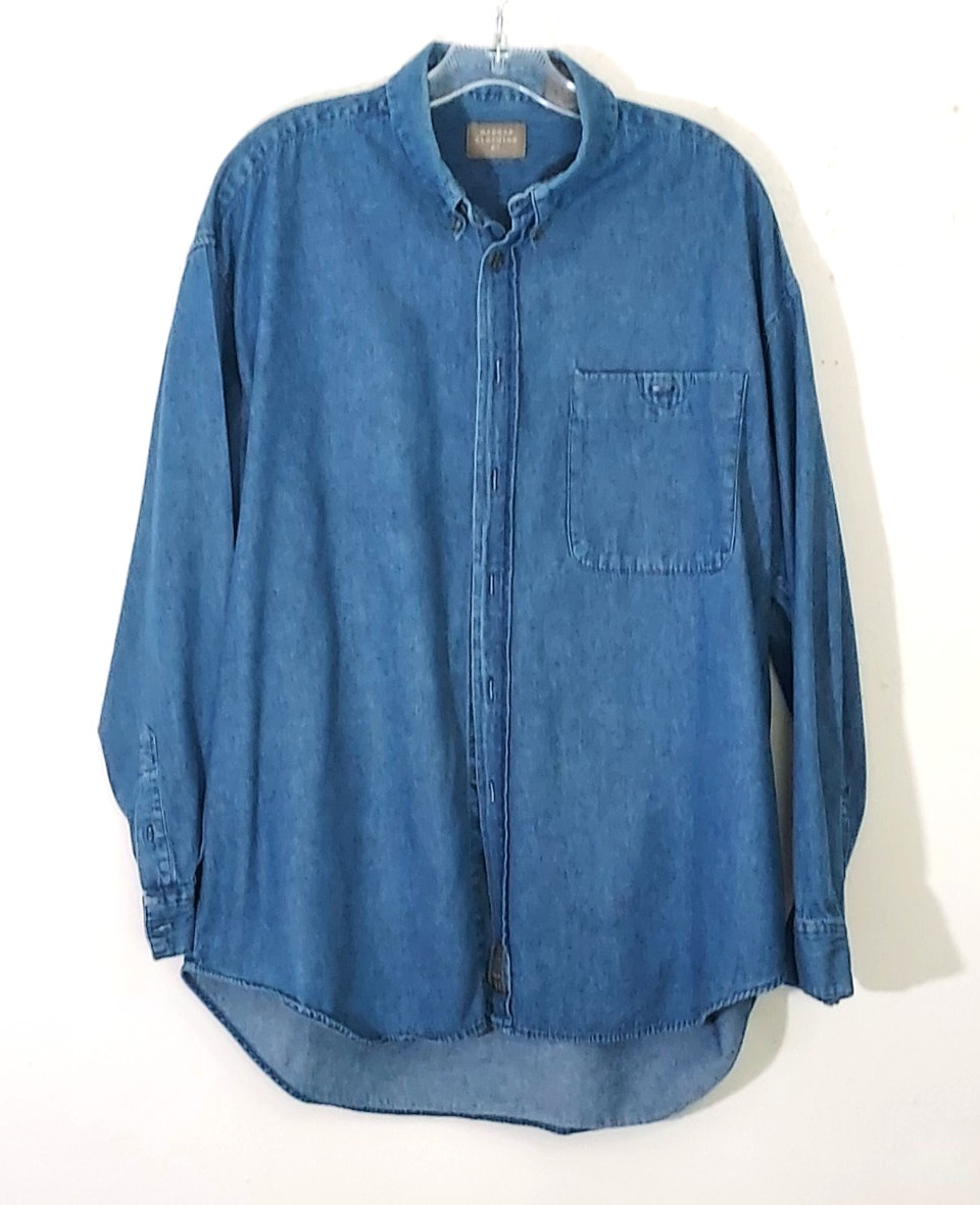 's Blue Cotton Denim Button Shirt L