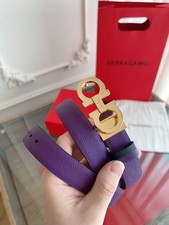 Ferragamo Gancini Leather Belt Purple Gold Hardware 2.5cm New.