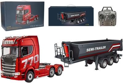 RC Heavy Duty Tractor Truck with Semi Trailer - 1/18 Scale 6X4 2.4G 770S RC Engi