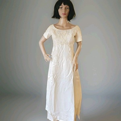 Vintage 1950s Wedding Gown Ivory Satin with Watteau Train Mary Sachs 