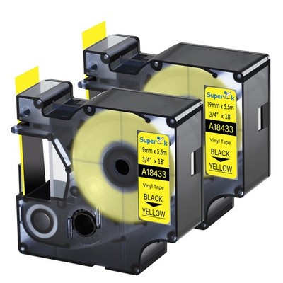 LT-18433 Black on Yellow Industrial Vinyl Tape Label For Dymo Rhino 4200 19MM