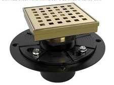 WEBANG 4 Inch Square Shower Drain Gold Floor Drain with Flange Square Holes