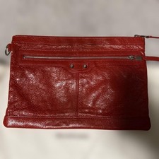 Balenciaga Red Leather Clutch Bag Zip Closure Used Authentic