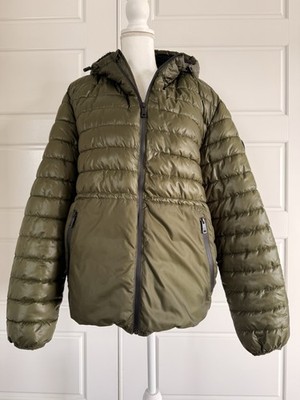 Kenneth Cole Olive Puffer Jacket Fleece Lined Hooded Zip Coat Womens XL