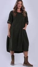 Made in Italy Khaki Cotton Corduroy Panelled Dress One Size 16β20
