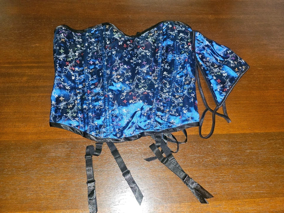 Corsé Fredericks of Hollywood Vintage Zafiro Azul Con Cordones Con Cuerda G NUEVO CON ETIQUETAS RARO Foto 3 de 4