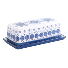 Blue Talavera Ceramic Butter Dish with Lid Wide Keeper for Counter Kitchen