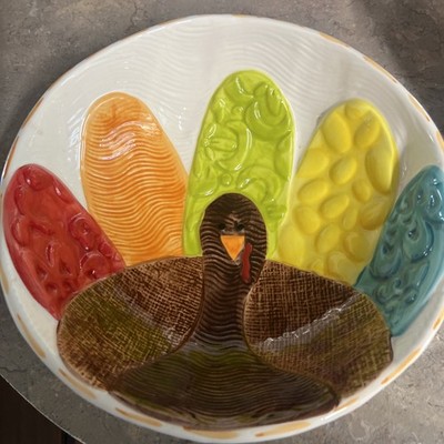 Mud Pie Large Turkey Bowl Give Thanks 11'' no cracks or chipped