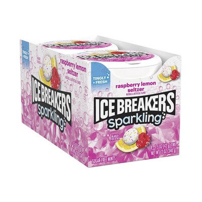 Ice Breakers Sparkling Raspberry Lemon Sugar Free Breath Mints Pack of 8 Tins
