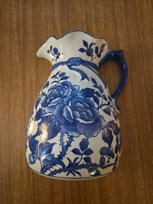 Formalities By Baum Bros~9 H~Wall Pocket~Blue & White Florals~Porcelain~NEW~