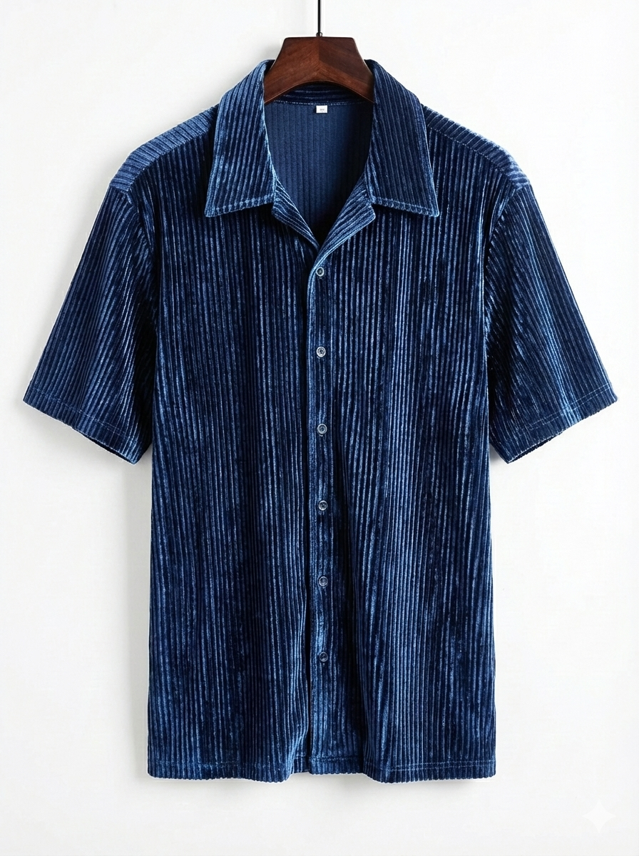 Vintage Positano Blue Velvet Shirt Mens L Club Going Out Party Streetwear