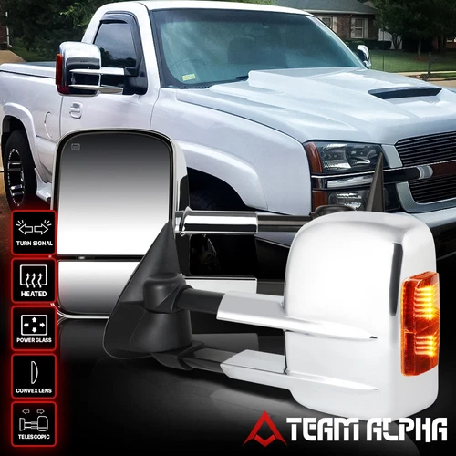 Fits 2003-2007 Sierra/Silverado[POWER+HEATED+AMBER LED]Chrome Towing Side Mirror
