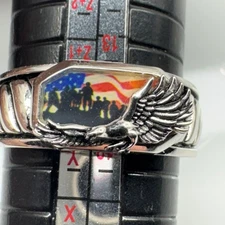 Bradford Exchange Silver Plated Eagle American Flag Veteran Mens Ring 12.5