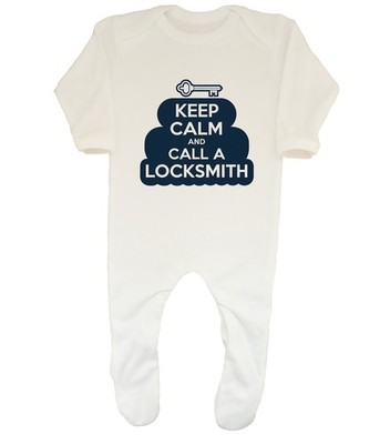 KEEP CALM AND CALL A LOCKMITH LUSTIGER SCHLÜSSELMEISTER BABY MITWACHSENDER SCHLAFANZUG GESCHENK