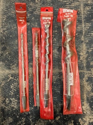 Lot of (4) VTG Irwin 62T Bit Brace Augers USA Woodworkers NOS